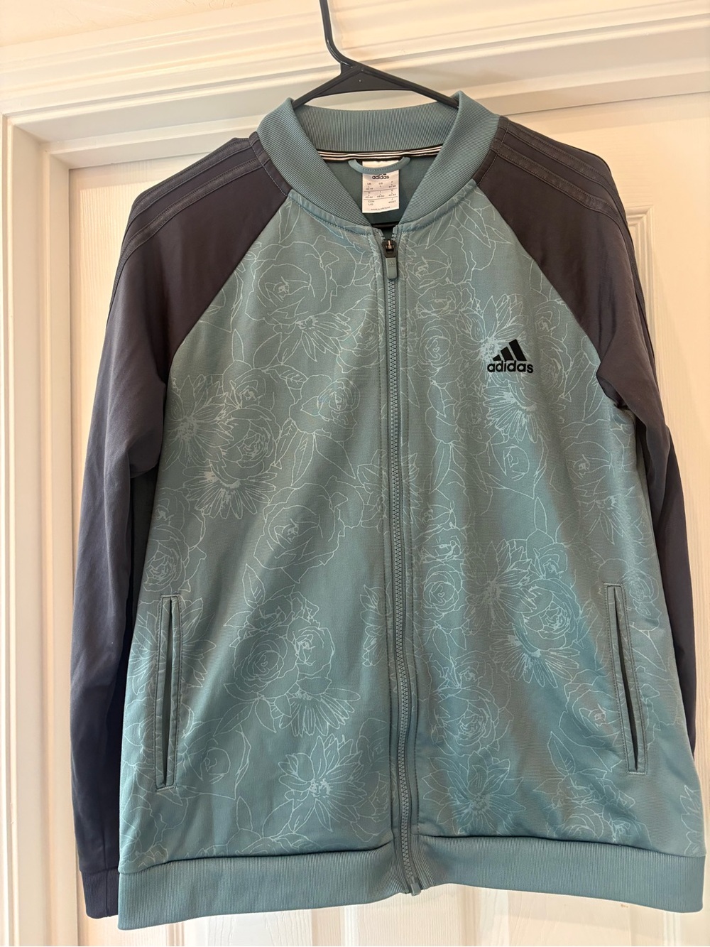 adidas Floral Track Jacket - Teal Body with Gray Sleeves